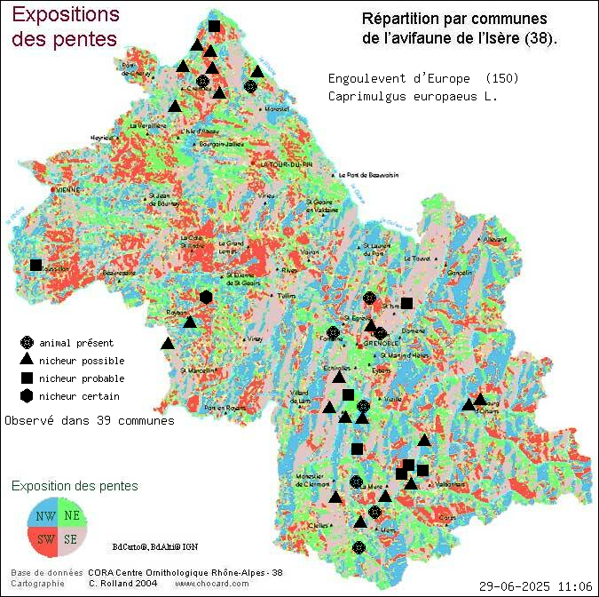 Engoulevent d Europe (Caprimulgus europaeus L.): carte de rpartition en Isre