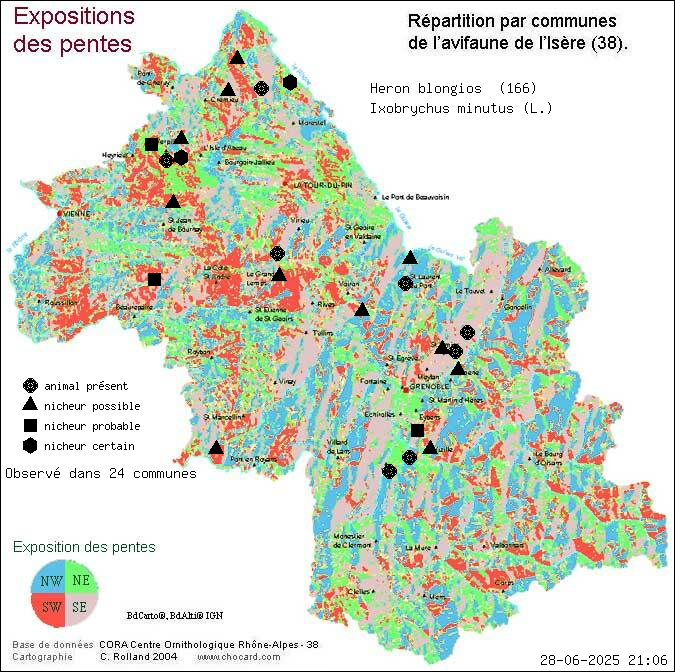 Hron blongios (Ixobrychus minutus (L.)): carte de rpartition en Isre