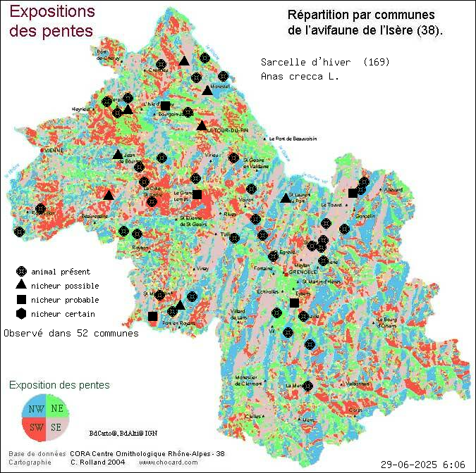 Sarcelle d hiver (Anas crecca L.): carte de rpartition en Isre