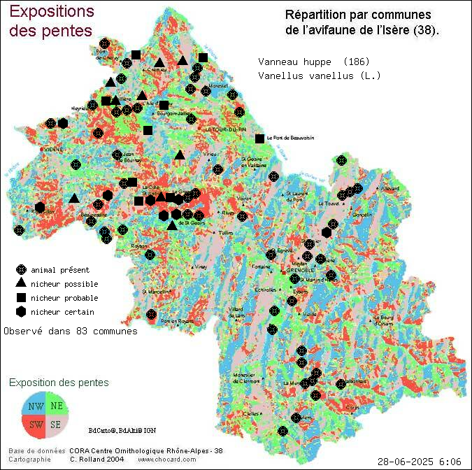 Vanneau hupp (Vanellus vanellus (L.)): carte de rpartition en Isre