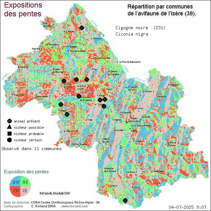 Cigogne noire (Ciconia nigra): carte de rpartition en Isre