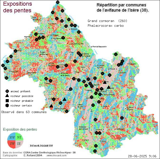 Grand cormoran (Phalacrocorax carbo): carte de rpartition en Isre