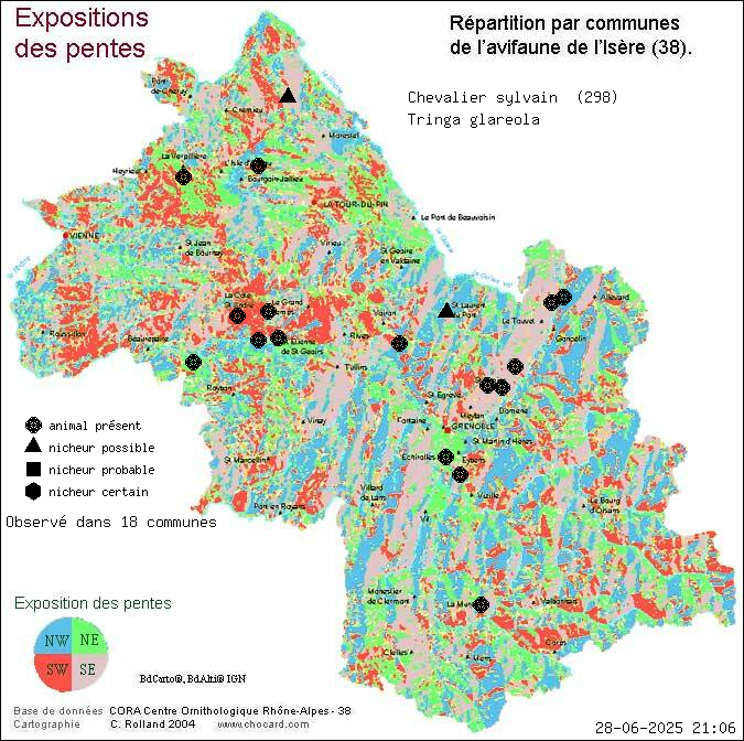 Chevalier sylvain (Tringa glareola): carte de rpartition en Isre