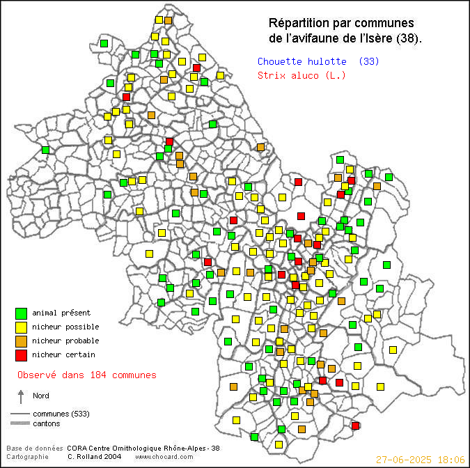 Chouette hulotte (Strix aluco (L.)): carte de rpartition en Isre