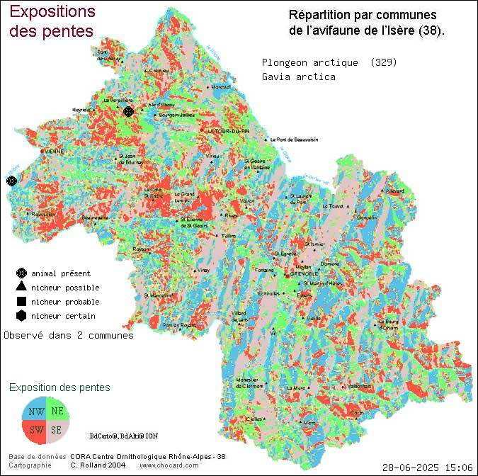Plongeon arctique (Gavia arctica): carte de rpartition en Isre