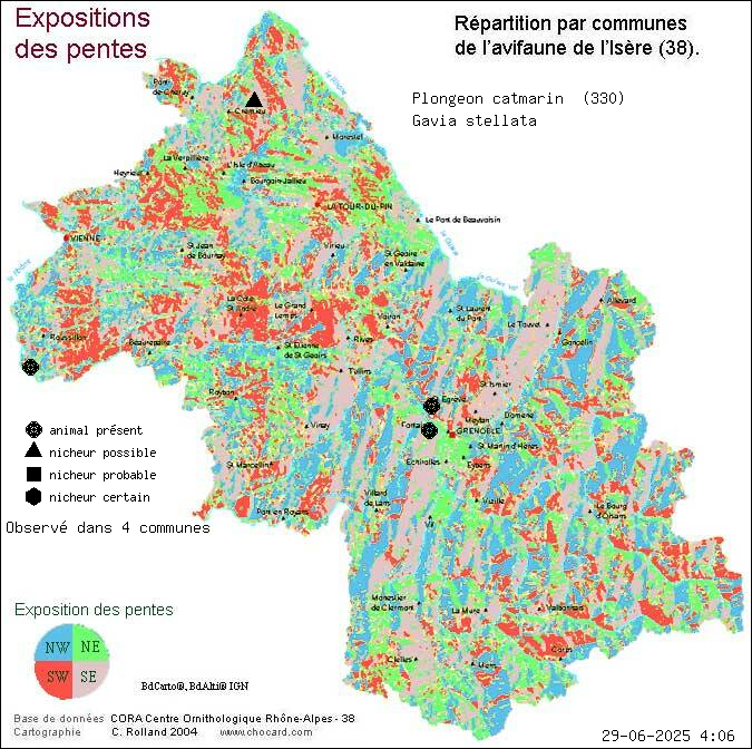 Plongeon catmarin (Gavia stellata): carte de rpartition en Isre