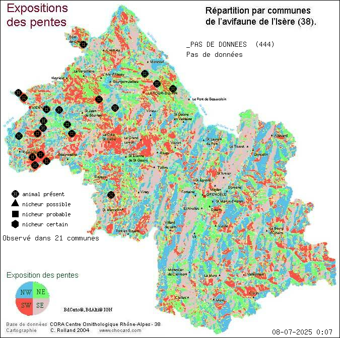 Carte de rpartition par communes en Isre d'une espce d'animal: _PAS DE DONNEES (Pas de donnes) selon Expositions