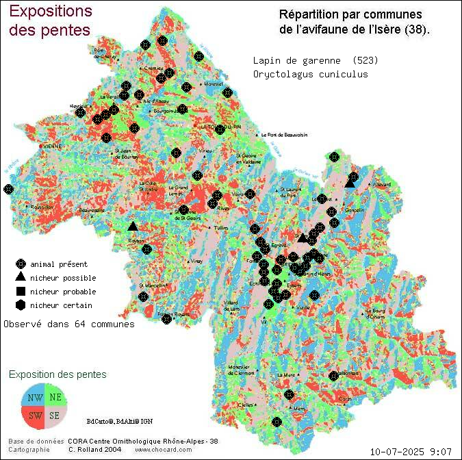 Lapin de garenne (Oryctolagus cuniculus): carte de rpartition en Isre