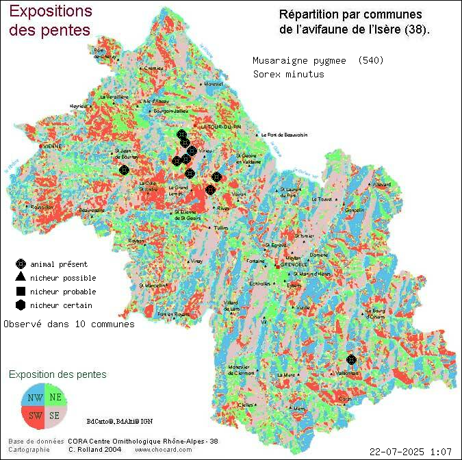 Musaraigne pygme (Sorex minutus): carte de rpartition en Isre