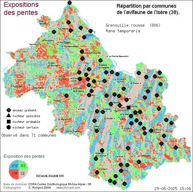 Grenouille rousse (Rana temporaria): carte de rpartition en Isre