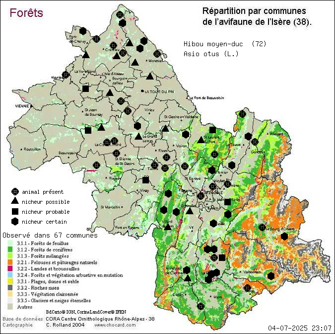 Hibou moyen-duc (Asio otus (L.)): carte de rpartition en Isre