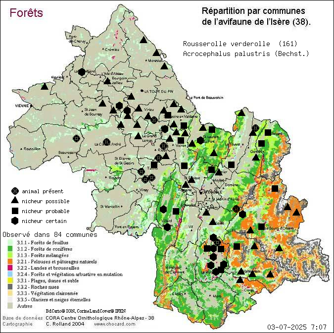 Rousserolle verderolle (Acrocephalus palustris (Bechst.)): carte de rpartition en Isre