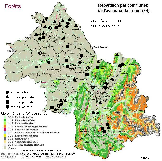 Rle d eau (Rallus aquaticus L.): carte de rpartition en Isre