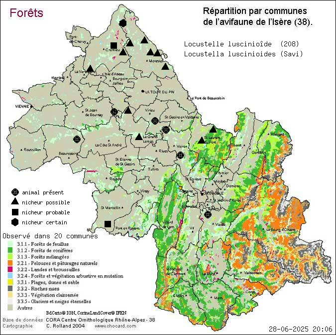 Locustelle lusciniode (Locustella luscinioides (Savi)): carte de rpartition en Isre