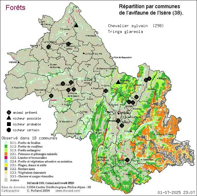 Chevalier sylvain (Tringa glareola): carte de rpartition en Isre