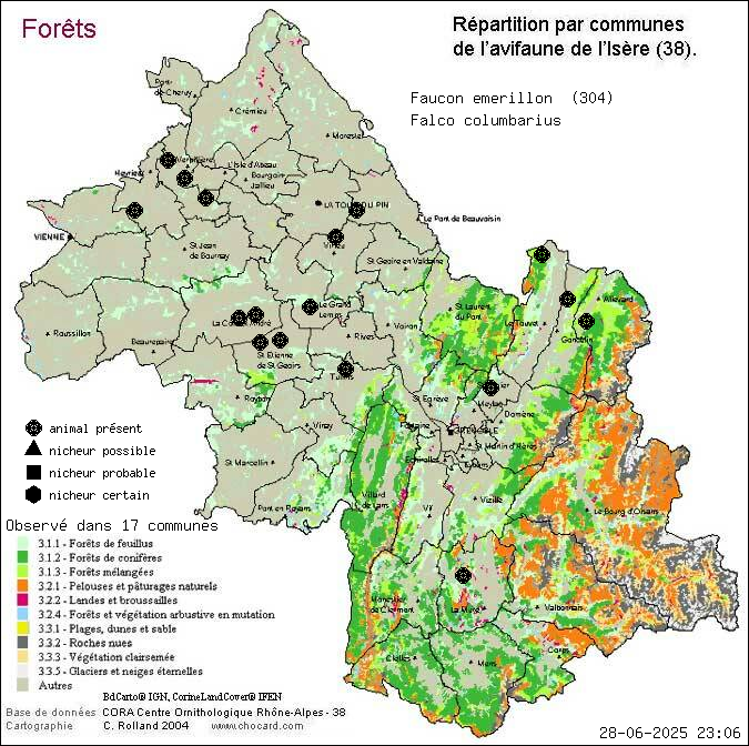 Faucon merillon (Falco columbarius): carte de rpartition en Isre