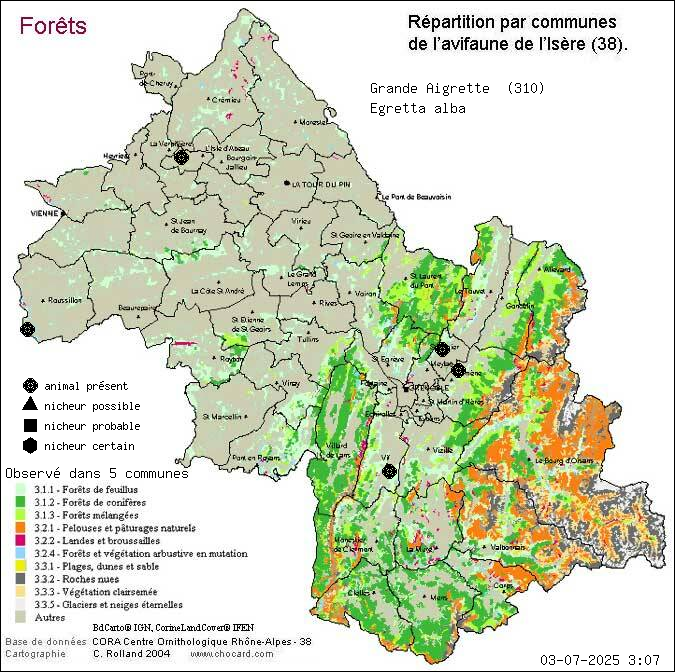 Grande Aigrette (Egretta alba): carte de rpartition en Isre