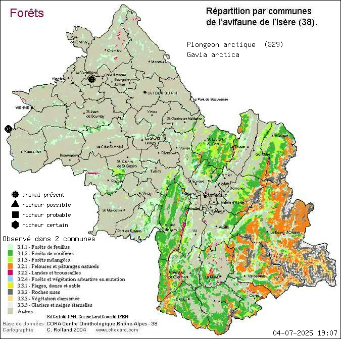 Plongeon arctique (Gavia arctica): carte de rpartition en Isre
