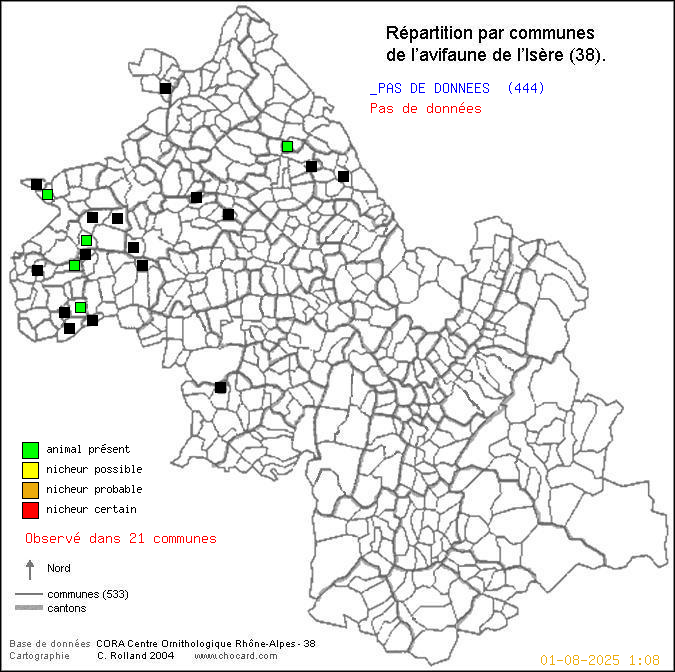 Carte de rpartition par communes en Isre d'une espce d'animal: _PAS DE DONNEES (Pas de donnes) selon Communes et cantons