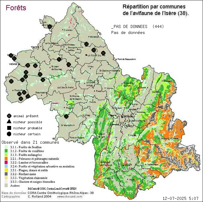 Carte de rpartition par communes en Isre d'une espce d'animal: _PAS DE DONNEES (Pas de donnes) selon Forts