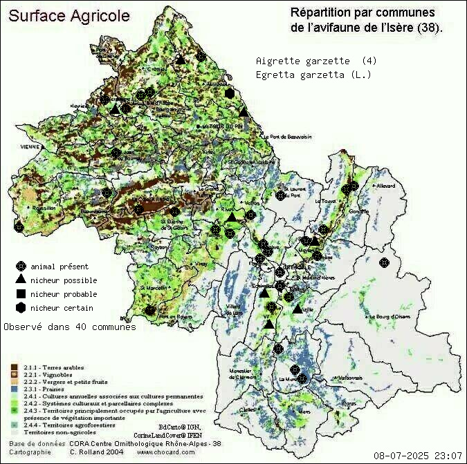 Aigrette garzette (Egretta garzetta (L.)): carte de rpartition en Isre