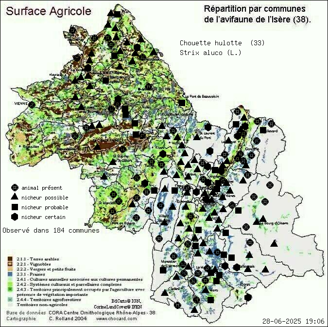 Chouette hulotte (Strix aluco (L.)): carte de rpartition en Isre