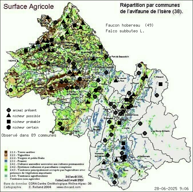 Faucon hobereau (Falco subbuteo L.): carte de rpartition en Isre