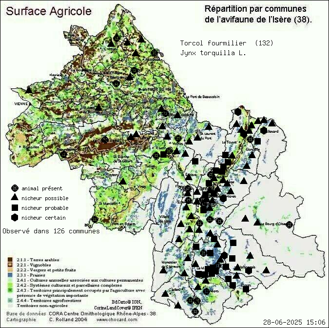 Torcol fourmilier (Jynx torquilla L.): carte de rpartition en Isre