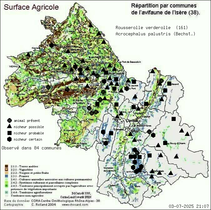 Rousserolle verderolle (Acrocephalus palustris (Bechst.)): carte de rpartition en Isre