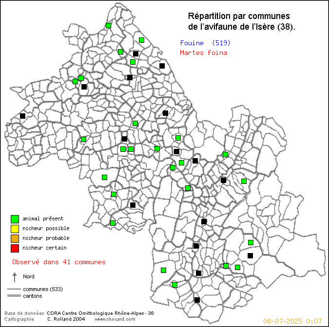 Fouine (Martes foina): carte de rpartition en Isre