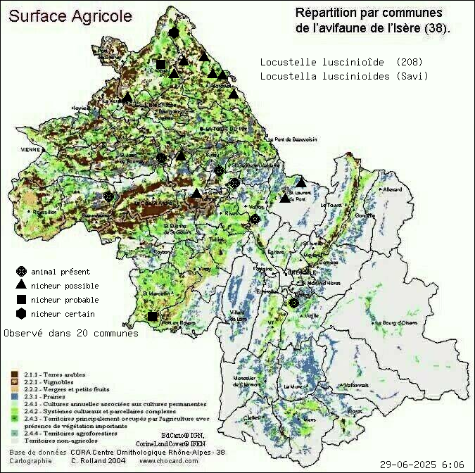 Locustelle lusciniode (Locustella luscinioides (Savi)): carte de rpartition en Isre