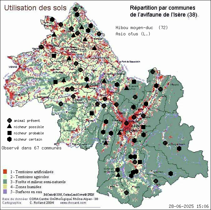 Hibou moyen-duc (Asio otus (L.)): carte de rpartition en Isre