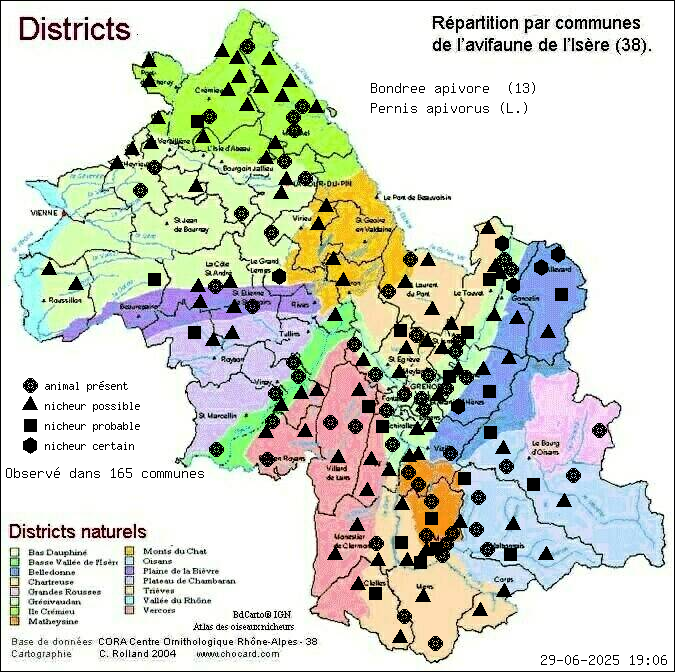 Bondre apivore (Pernis apivorus (L.)): carte de rpartition en Isre