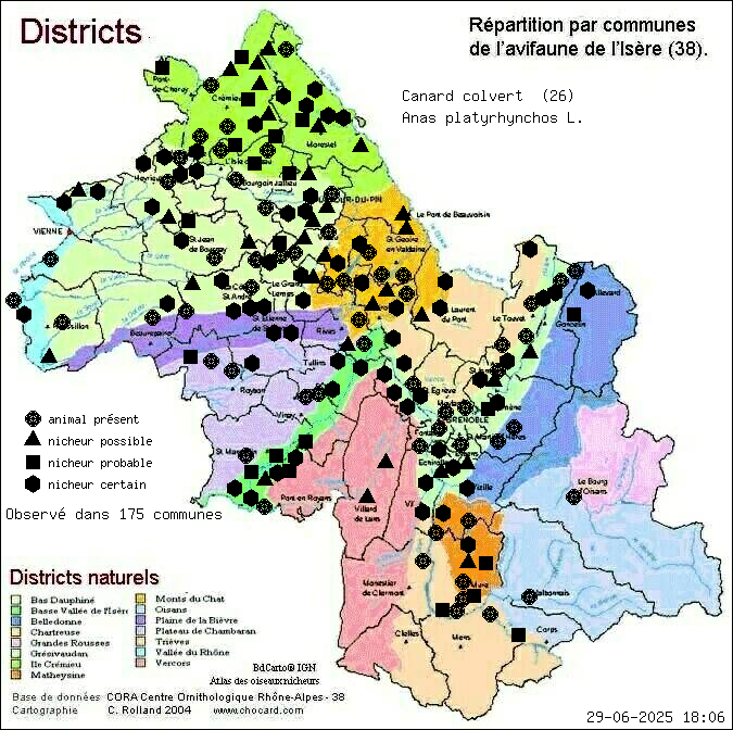 Canard colvert (Anas platyrhynchos L.): carte de rpartition en Isre