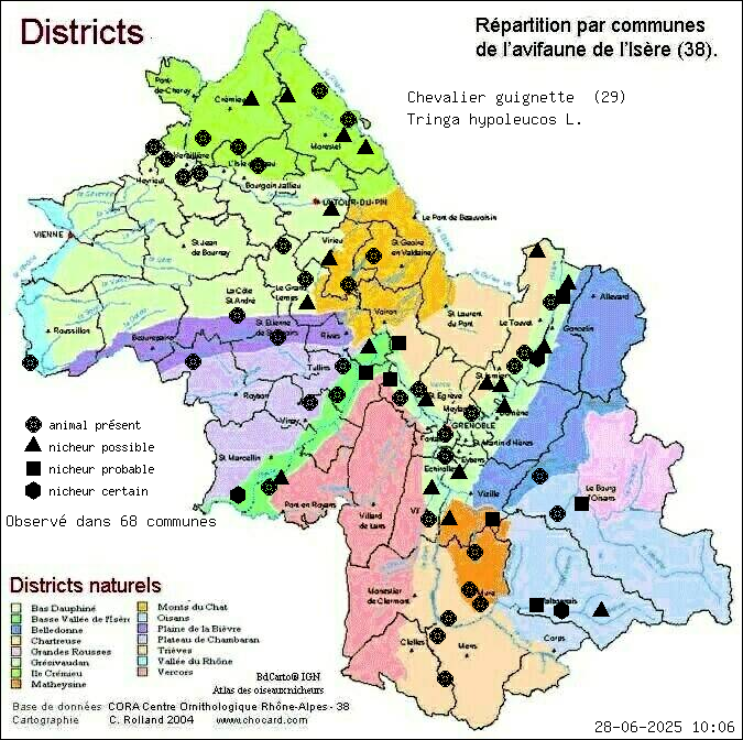 Chevalier guignette (Tringa hypoleucos L.): carte de rpartition en Isre