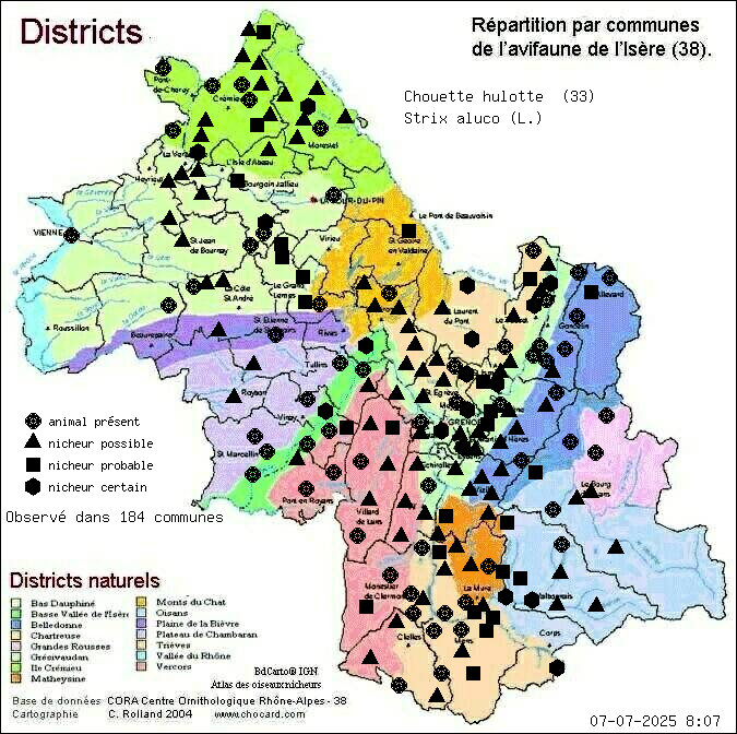 Chouette hulotte (Strix aluco (L.)): carte de rpartition en Isre