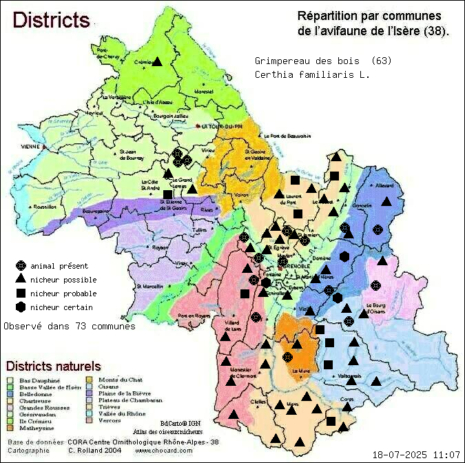 Grimpereau des bois (Certhia familiaris L.): carte de rpartition en Isre