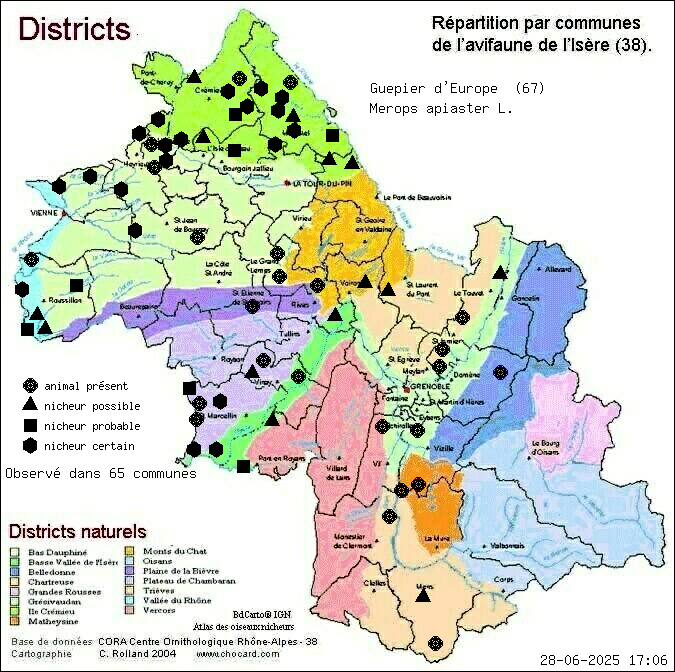 Gupier d Europe (Merops apiaster L.): carte de rpartition en Isre