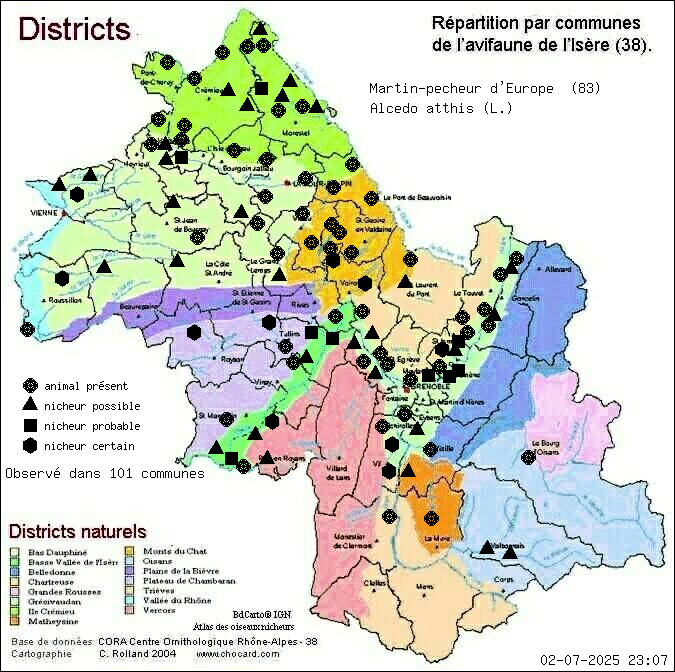 Martin-pcheur d Europe (Alcedo atthis (L.)): carte de rpartition en Isre