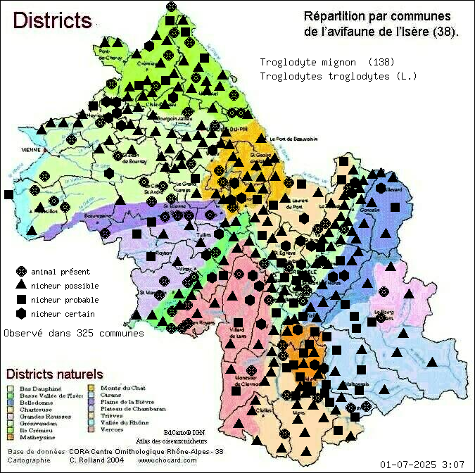 Troglodyte mignon (Troglodytes troglodytes (L.)): carte de rpartition en Isre