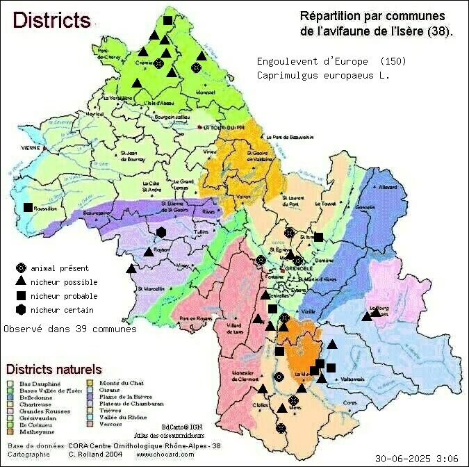 Engoulevent d Europe (Caprimulgus europaeus L.): carte de rpartition en Isre