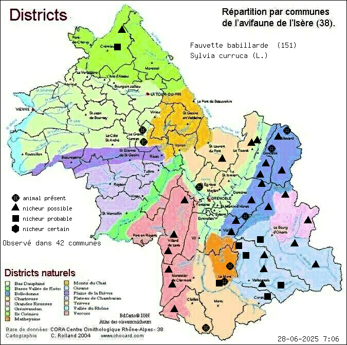 Fauvette babillarde (Sylvia curruca (L.)): carte de rpartition en Isre