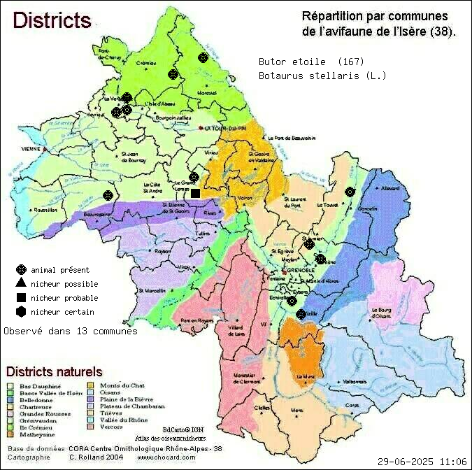 Butor toil (Botaurus stellaris (L.)): carte de rpartition en Isre