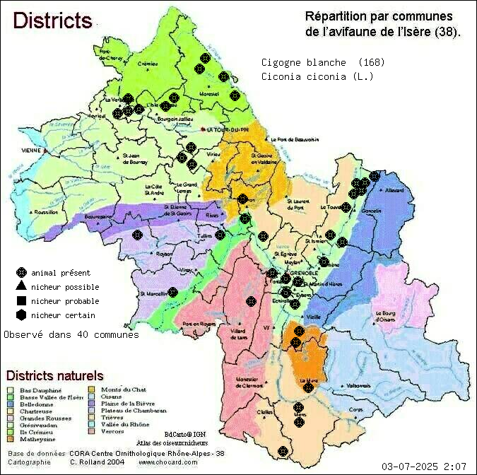 Cigogne blanche (Ciconia ciconia (L.)): carte de rpartition en Isre
