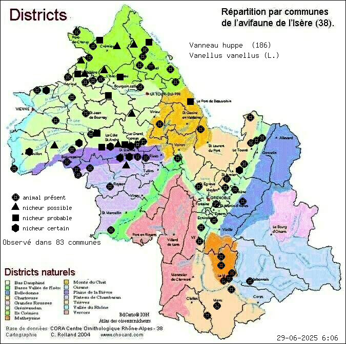 Vanneau hupp (Vanellus vanellus (L.)): carte de rpartition en Isre