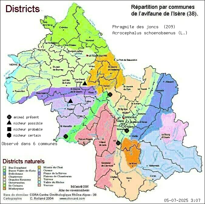 Phragmite des joncs (Acrocephalus schoenobaenus (L.)): carte de rpartition en Isre
