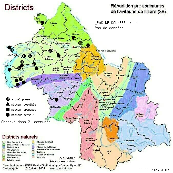 Carte de rpartition par communes en Isre d'une espce d'animal: _PAS DE DONNEES (Pas de donnes) selon Districts naturels