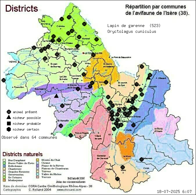 Lapin de garenne (Oryctolagus cuniculus): carte de rpartition en Isre