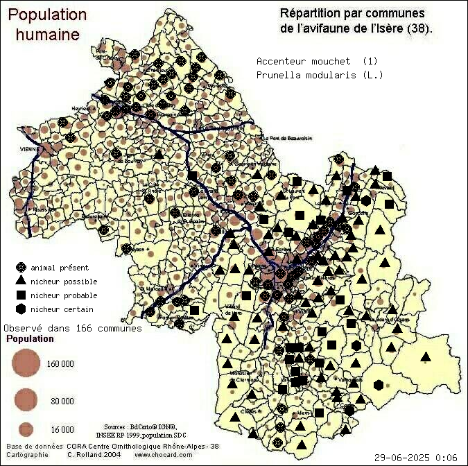 Accenteur mouchet (Prunella modularis (L.)): carte de rpartition en Isre