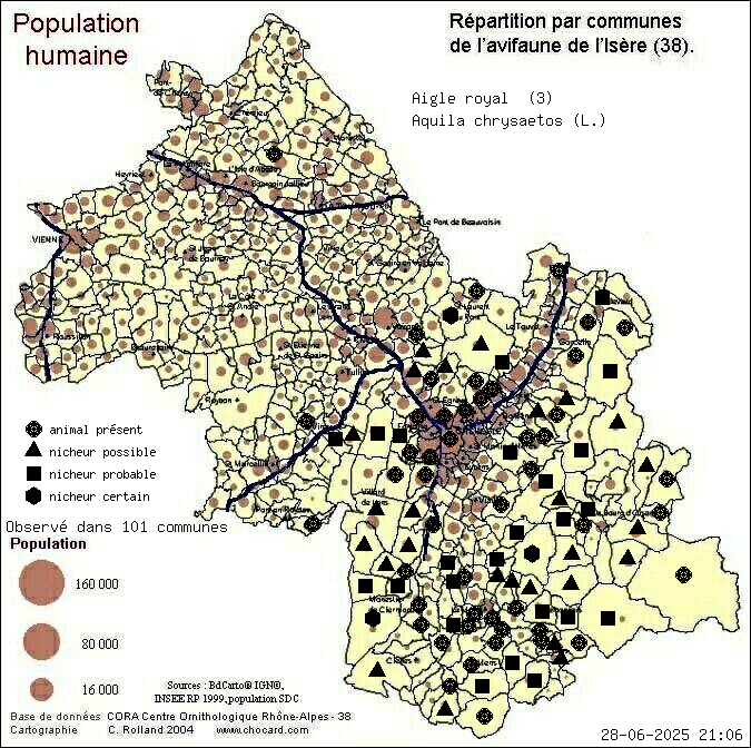 Aigle royal (Aquila chrysaetos (L.)): carte de rpartition en Isre